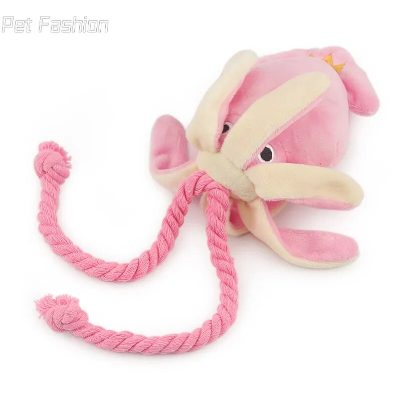 Squid with a squeaker pull toy