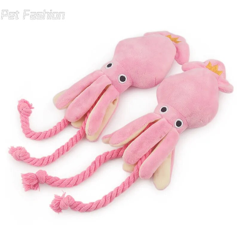 Squid with a squeaker pull toy